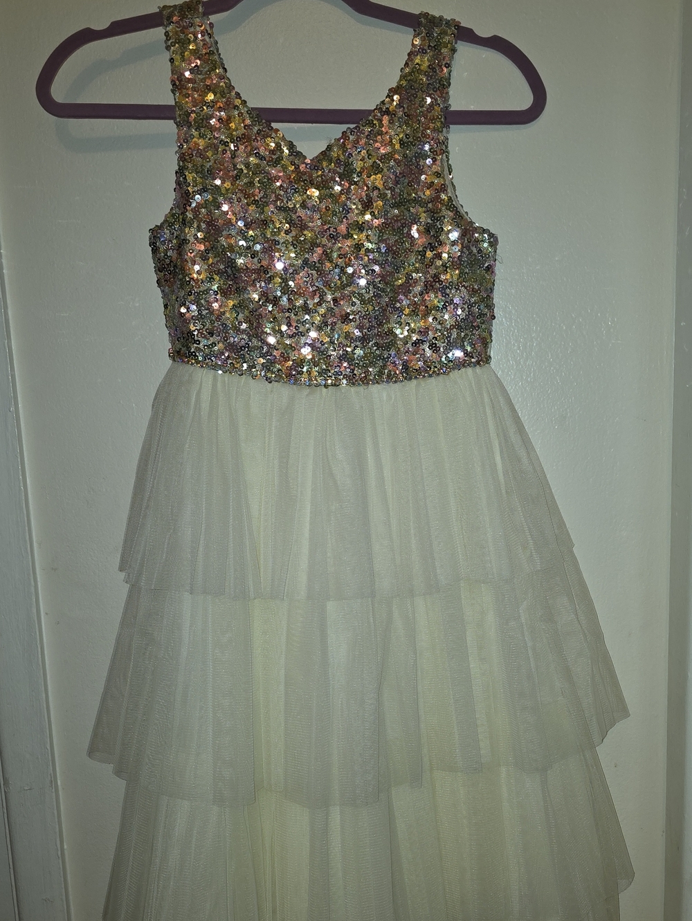 American Princess Multicolor Sequin Bodice Ivory Tulle Layered Dress
